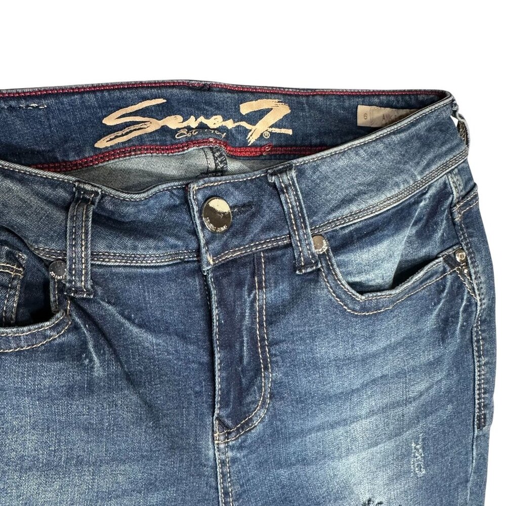 Seven 7 Womens Ankle Skinny Jeans Size 6 Distressed Blue Denim Stretch